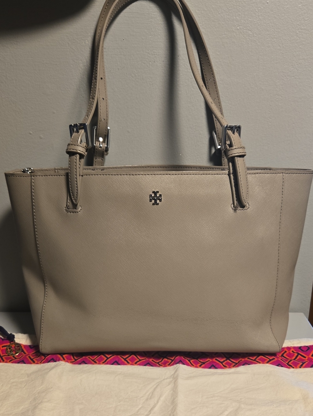 Tory Burch Taupe Leather Double-Handle Tote